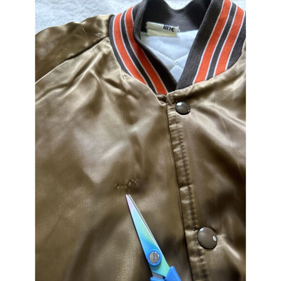 Vintage 80s Chalk Line Cleveland Browns Quilted Snap Bomber Satin Jacket Size XL - Picture 3 of 11